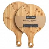 hausleben 2 platos de pizza de bambú, diámetro de 33 cm, paquete doble, tabla para pizza: tabla redonda para cortar y servir con asa