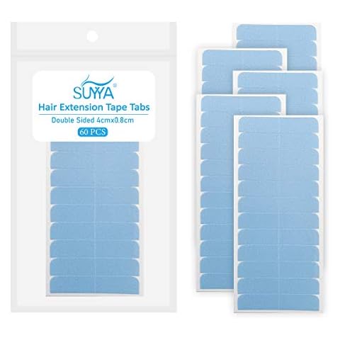 SUYYA 60 Pieces Hair Extension Tape Tabs Double Sided Extension Tapes for Replacement 4cm x0.8cm (Blue) Cover