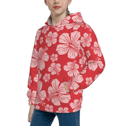 Red Hibiscus Flower Kid Hoodies Boys Sweatshirts Girls Pullover with Pocket2