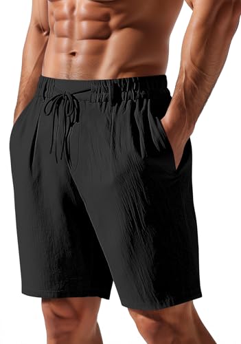 Short décontracté en lin homme anti transpiration taille élastique confortable