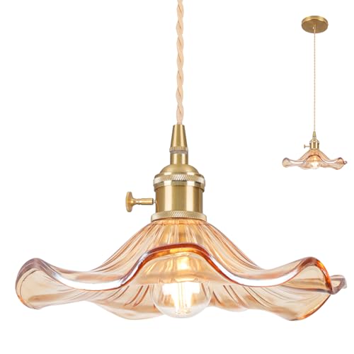 Loiogohot Glass Pendant Light Vintage Light Fixtures,Amber Modern Chandelier Pendant,E26