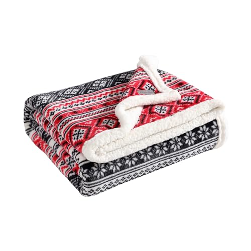 Image of Eddie Bauer - Throw Blanket, Brushed Fleece & Plush Sherpa Soft Bedding, Blanket for Couch & Bed (Fair Isle Black, 50 inch x 60 inch)