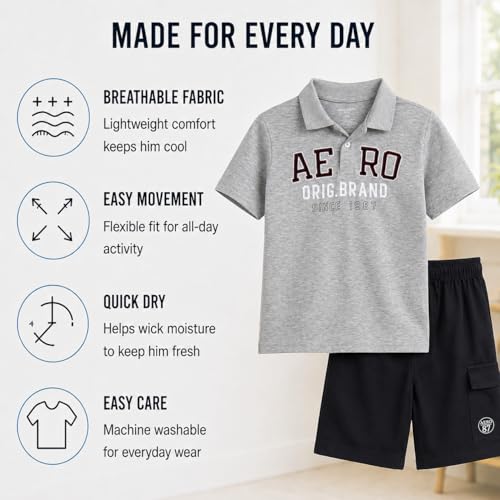 Image of AEROPOSTALE Boys Shorts Set 2 Piece Polo Shirt and Matching Shorts | Structured Collar, Two-Button Placket, Embroidered Logo Detail, Short Sleeve Design