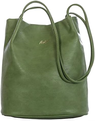 Mabel London Women's Fashion Designer Medium Size Plain Soft Vegan Leather Hobo Bucket Tote Shoulder Bag - Delilah