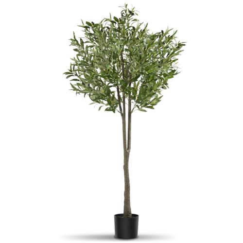 tectake® Olivo Artificial Grande con Tronco de Árbol, Hojas y Olivas Realistas, Planta Artificial Grande para Decoracion Salon, Plantas Artificiales Grandes, Plantas Decorativas   150 cm de Alto