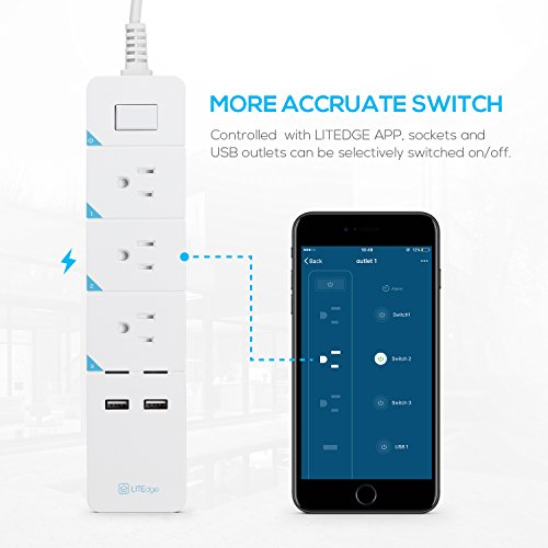 TORCHSTAR 33973 Extensión Smart Power Strip 3 tomas AC 2 puertos USB con control Wi-Fi y protección contra sobrecarga miniatura 5