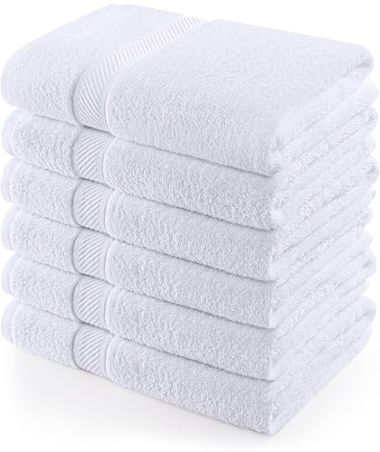 Utopia Towels 6 Pack Bath Towel Set (27 x 54 Inches), 500 GSM 100% Ring Spun Cotton Medium Lightweight and Highly Absorbent Quick Drying, Premium Towels for Hotel, Spa and Bathroom (White)