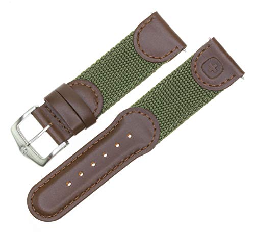 Swiss Army New 21mm Wenger Genuine Brown Leather Strap Army Green Nylon Watch Band