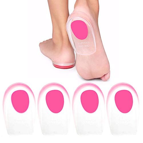 Heel Cups, 4PCS Gel Inserts for Plantar Fasciitis, Achilles Tendonitis, Heel Spur, Adhesive
