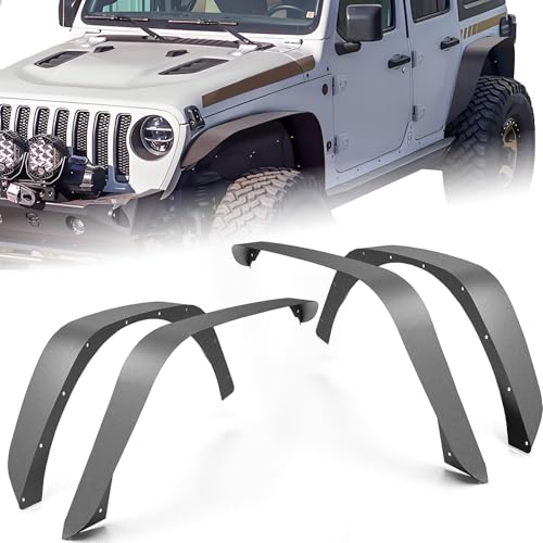 YZONA for JL JLU Flat Front & Rear Fender Flares Compatible with 2018 2019 2020 2021 2022 2023 2024 2025 2026 Jeep Wrangler JL JLU Unlimited, 4-PCS Heavy Duty Steel Mud Guard Off-Road Wheel Fender Kit