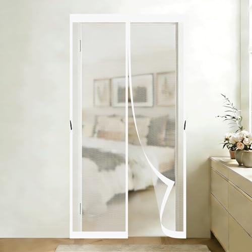 Mosquitera Puerta Magnetica 90 x 80 cm con Imanes Potentes Fácil Instalación Cierre Automático Cortina Mosquitera para Cocina Dormitorio Correderas Garaje, Blanco