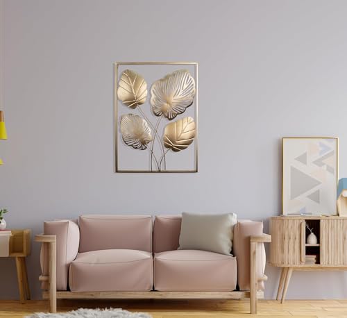 Image of Home And Crafts - 4 Leaves Gold metal Wall Art for living room bedroom hall gift | Home & Decor | Gold| 12 * 18 inch