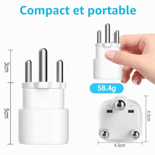 3 pièces Adaptateur de Voyage France/Europe vers Afrique du Sud 2 Broches Europe vers 3 Broches Type M, Adaptateur pour des Voyages en Afrique du Sud, Bhoutan, Namibie, Mozambique et Plus Type M – vue 3