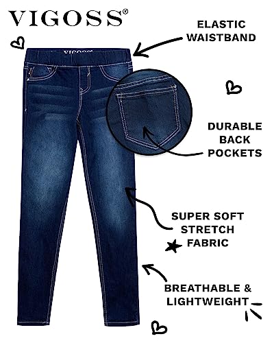 Vigoss Girls' Jeggings - Pull On Super Stretch Denim Skinny Jeans For Girls (2T-16), Size 12, Blueberry Cream #TOP1
