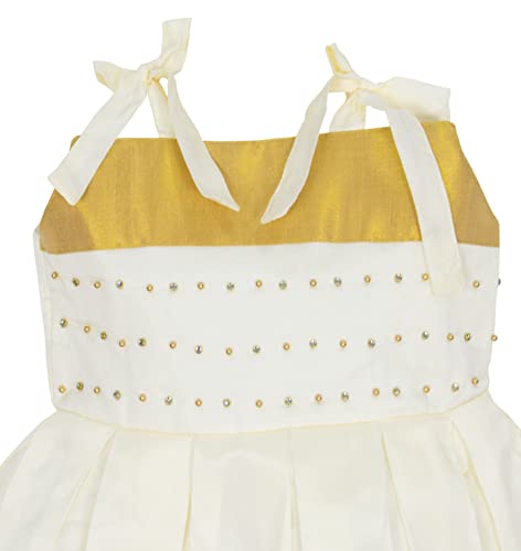 Image of Girl's Kerala Beads and Studs Handmade Kasavu Lehenga Choli (kerala White)