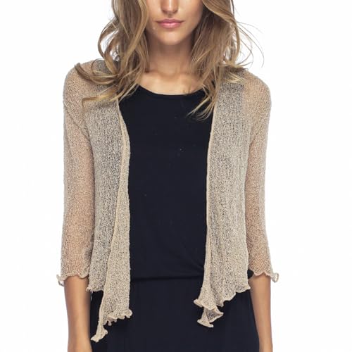 Back From Bali Womens Lightweight Knit Cardigan Shrug Lite Sheer Mocca