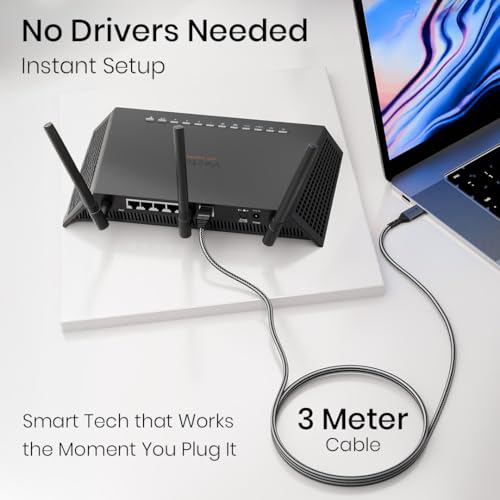 Image of Lapcare Type-C to RJ45 Gigabit Ethernet Adapter Cable | USB-C to LAN 1000 Mbps High-Speed Network Cable | 2M Braided Nylon, Aluminium Housing | Compatible with Laptop, MacBook, Router