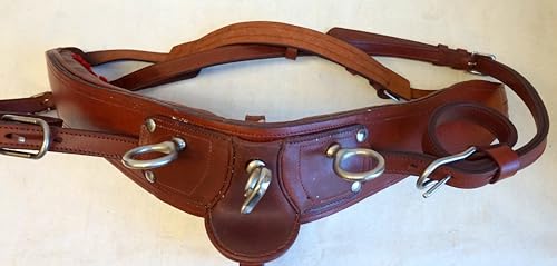 Leather Horse Driving Harness Set – Complete Buggy Harness in Black or Tan – Pony Size – Includes Bridle, Breastplate, Breeching, Reins & Traces (Bit Not Included) (Dark Tan) - Thumbnail 5