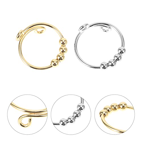 Generic Fidget 2Pcs Cobre Anel de Ansiedade Ansiedade Fidget Fino Anel Anel Com Contas Mulheres Ajus