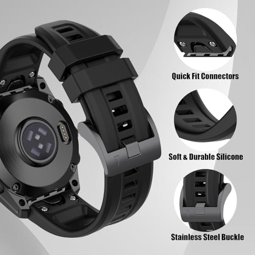 Image of Compatible with Garmin Fenix 7 Watch Band, Silicone Sport Strap for Fenix 6 /6 Pro, 5 /5 Plus, Epix,Instinct Crossover,Approach S60 S62, Forerunner 945, Quatix 6 (No Watch)