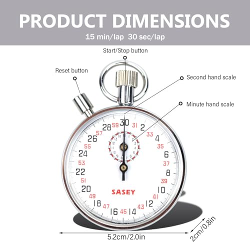 Chronomètre analogique mécanique 30 s avec pause pour course à pied