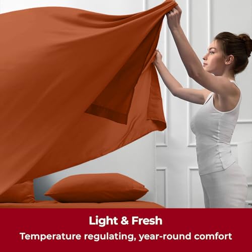 Image of Mellanni Split King Sheets Set - 5 PC Iconic Collection Bedding - Hotel Luxury, Extra Soft, Cooling Bed Sheets - Wrinkle, Fade, Stain Resistant (Split King, Terracotta)
