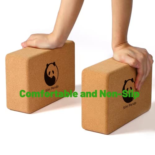 Slim Panda Cork Yoga Blocks 2 Pack, 9"X6"X3" Natural Cork High Density Yoga Blocks With Strap, 2 Pack Non-Slip Eco-Friendly Yoga Blocks, Lightweight Yoga Bricks For Stretching, Balance, Pilates #TOP5