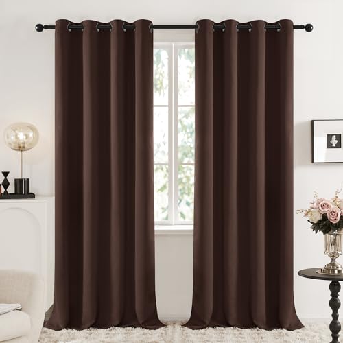 Image of Deconovo Thermal Insulated Blackout Curtains Grommet Curtains Blackout Window Curtains for Coffee Shop 52W x 84L Inch Chocolate 2 Panels