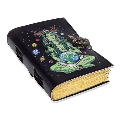 Book of Spells Mother Of Earth Leather Bound Journal Deckle Edge Paper Tree of Life Antique Embossed Bound Daily Notebook With Colorful Print Journal Antique Vintage Book for Men and Women Cover