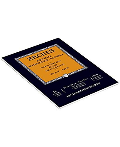 Canson Arches Blocco di carta da disegno per acquerello, 300 g/m², 26 x 36 cm, 12 fogli, grana
