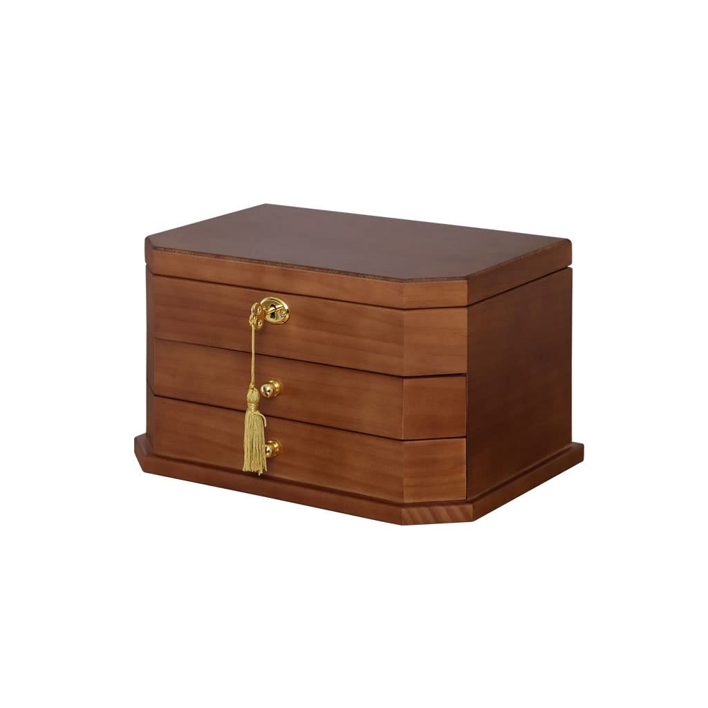 OZBMA Jewelry Box Wooden Multilayer Drawer Retro Chinese Storage Ring Earring Necklace Bracelet 12.40 Inches Organizer