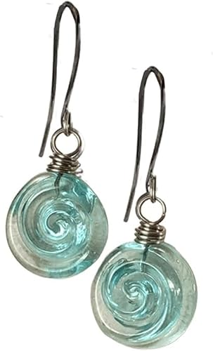 Recycled Glass Spiral Earrings: Upcycled Mason Jar Dangles, Handmade Drop Earrings/Necklace, Beach Jewelry Inspirational Gifts for Women, Mom, Sister(Earrings A)