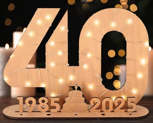 Giftota 2025 Original 40º Regalo de Cumpleaños Mujeres y Hombres - Libro de Visitas de Madera con Luces LED - Número 40 Decoraciones de Madera - 40 Años Regalo de Dinero de Madera - Regalo Creativa
