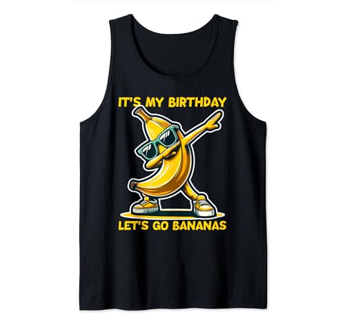 Lindo Let's Go Bananas It's My Birthday para niños divertidos Camiseta sin Mangas