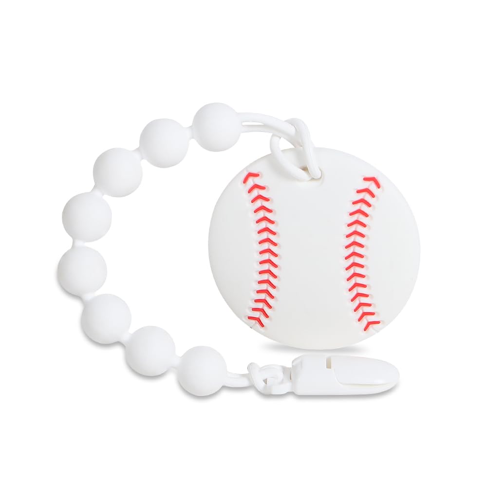 Baby Sports Ball Teething Toys,Food Grade Silicone Teether with One-piece Pacifier Clip Holder,Shower Gift,Teething Pain Relief for 3 Months+ Boy and Girl,BPA Free,Freezer Safe. (Soccer)