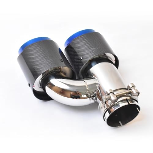Embout échappement double voiture en carbone brillant bleu anti-corrosion 2 pièces