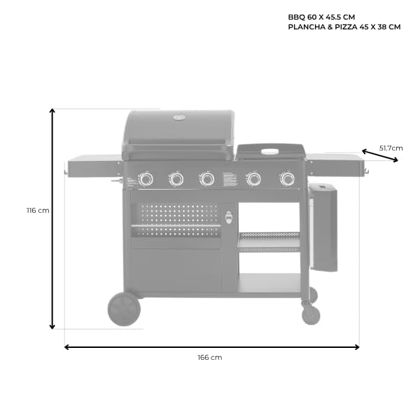 Cook'in Garden - Barbecue Gaz FLAMY, 3 en 1, Plancha + Four à Pizza + barbecue gaz 3 brûleurs, Grilles en fonte émaillée