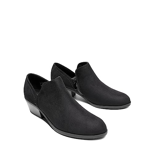 DREAM PAIRS DREAM PAIRS Women's Ankle Boots Fall Boots Leather Thick Heel Side Zip Women Low Chunky Heeled Booties,Size 9,Black-Suede,SDAB2306W