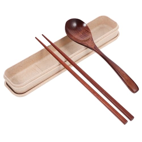 Anneome 日系便携式木製箸スプーン 旅行用彫刻入り携帯箱付 ランチ食器 キャンプ用キッチンキット 和風テーブルウェア 大人向けアウトドア