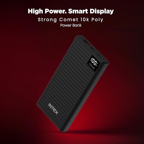 Image of Intex Strong Comet 10K Poly 10000mAh Power Bank with 22.5W QC PD Fast Charging, Digital Display, Dual Input Type-C and Micro USB, Multi Output, Slim Lightweight Travel Friendly Design (Black)