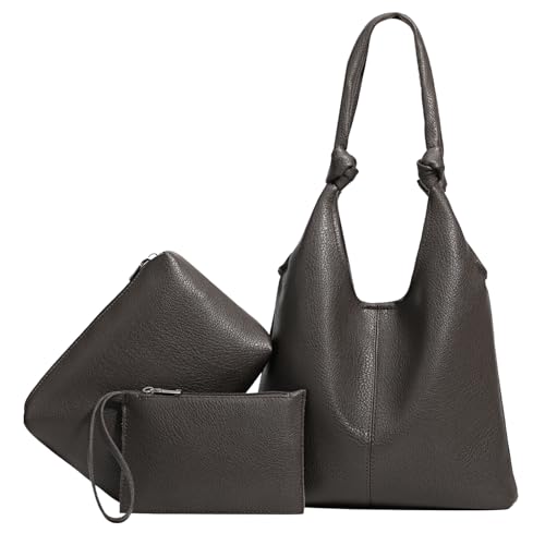 Image of Vegan Leather Hobo Purses set, Slouchy Shoulder Bag Knotted Hobo Bags for Women with a small Purse and Clutch Handbag