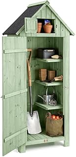CHRISTOW Small Garden Shed, Tall Slim Wooden Outdoor Storage Shed, Compact Utility Sentry Unit, Slope Roof, Lockable Door, Shelves, Roof Hatch, 6ft