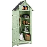 Christow Small Garden Shed, Tall Slim Wooden Outdoor Storage Shed, Compact Utility Sentry Unit, Slope Roof, Lockable Door, Shelves, Roof Hatch, 6ft