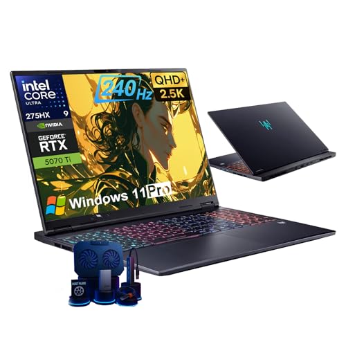 Image of acer Predator Helios Neo 16-inch Gaming Laptop Computer - 16 inch 2.5K 240Hz, Intel Ultra 9 275HX(Up to 5.4GHz), NVIDIA RTX 5070Ti 12GB GDDR7, RGB KB, Win 11 Pro, w /Accessories(32 GB RAM, 2 TB SSD)