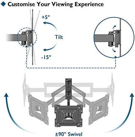 BONTEC TV Wall Bracket Mount for most 13-43 Inch LED/LCD/OLED Flat TVs/Monitors, Swivel Tilt, Extendable & Retractable TV Wall Mount With Articulating Arms up to 35kg, Max VESA 200 x 200mm