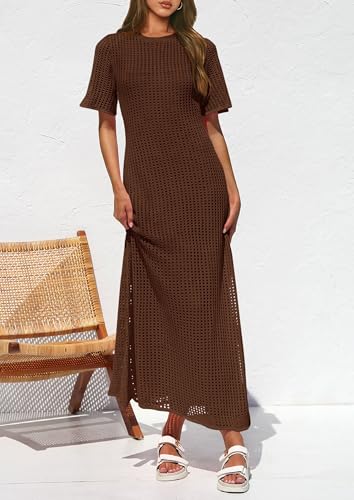Image of PRETTYGARDEN Womens Eyelet Crochet Maxi 2 Piece Dress Sets