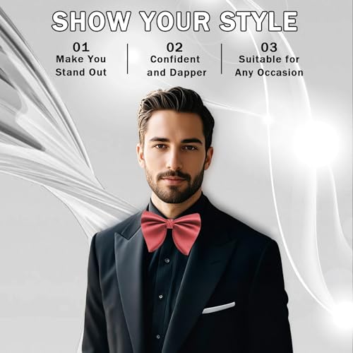 Image of Mens Bow Tie Pre Tied Oversized Bow Ties for Men Satin Bowties for Tuxedo Wedding Party Banquet
