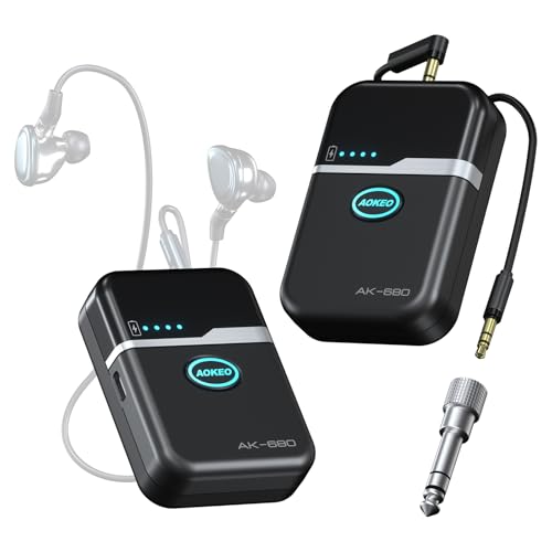 AOKEO AK-680 Wireless In Ear Monitor System,5.8G Professional Stereo IEM Monitoring with Transmitter & Bodypack Receiver,Ultra Low Latency Auto Sync Pairing for Live Stage,Band,Singer,Studio Recording