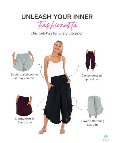 SHU-SHI Trousers Ladies Culottes for Women Gaucho Outfit Cropped Summer Pants4