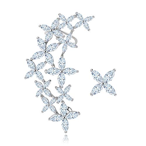 AnaZoz Boucles d'Oreilles Pendantes Femme Plaqué Or Blanc AAA Zircon Fleur Ear-Wire Small Ovale 25x50MM